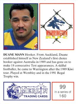 1991 Merlin Rugby League #99 Duane Mann Back